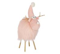 Statuette Renne Déco Bonnet & Foulard 46cm Rose Clair