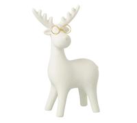 Statuette Renne Pailleté Lunettes 25cm Blanc