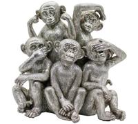 Statuette - Résine - 5 Singes - Hauteur 22 cm - Couleur Gris - Décoration Intérieure