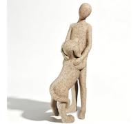Statuette résine chien et personne, déco salon, cadeau amoureux des chiens | Design artistique abstrait : silhouette épurée représentant la complicité entre un humain et son chien.
