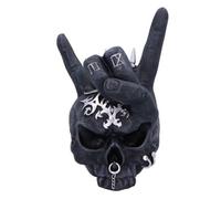 Statuette Résine Crane Noir Et Main Corne Rock N Roll 17.5cm