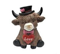 Statuette Vache en Résine Couple Romantique Miniature Mariage | Charmantes figurines de vache en résine avec cœur et bouquet, pour anniversaire de mariage.