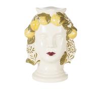 Statuette visage, feuillages et citrons en grès blanc, jaune et vert H34 25x34x20cm Vert