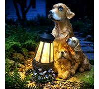 Statuettes de chiens de jardin pour l'extérieur avec lanterne solaire, drôle lampe solaire étanche, chien doré avec chiot, décoration de jardin pour l'extérieur, balcon, terrasse, cadeaux pour femmes