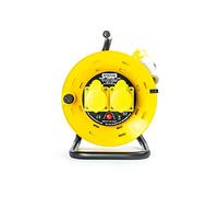 STATUS Enrouleur de câble à 2 prises - 25 m - Jaune - 16 A - 110 V - Découpe thermique - Sûr pour l'extérieur - Idéal pour le travail sur chantier, les outils électriques, le bricolage - S25M