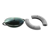 STAUB 40509-398-0 Wok en Fonte Mat avec Couvercle en Verre 37 cm, Noir & 1190797 Lot de 2 poignées en silicone