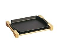 STAUB Assiette en Fonte avec Support Bois, Rectangulaire, 33 x 23 cm, Noir Mat
