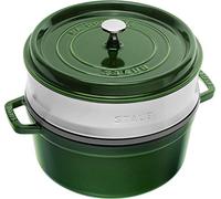 STAUB Cocotte en Fonte Émaillée avec Couvercle et panier vapeur, Tous feux dont induction, 4 à 5 personnes, Ronde, 26 cm, 5 L, 7,2 kg, Vert/Basilic