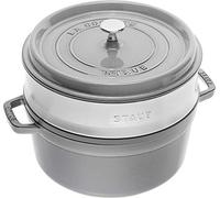 STAUB Cocotte en Fonte Émaillée avec Couvercle et panier vapeur, Tous feux dont induction, 4 à 5 personnes, Ronde, 26 cm, 5 L, 7,2 kg, Gris Graphite