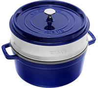 STAUB Cocotte en Fonte Émaillée avec Couvercle et panier vapeur, Tous feux dont induction, 4 à 5 personnes, Ronde, 26 cm, 5 L, 7,2 kg, Bleu Intense
