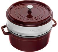 STAUB Cocotte en Fonte Émaillée avec Couvercle et panier vapeur, Tous feux dont induction, 4 à 5 personnes, Ronde, 26 cm, 5 L, 7,2 kg, Grenadine