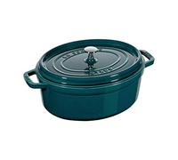STAUB Cocotte en Fonte Ovale 33 cm, 6,7 L, Induction, Fabriquée en France | Couvercle à picots avec système d’auto-arrosage, Compatible tous feux et four, Bleu La Mer