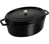 STAUB Cocotte en Fonte Ovale 33 cm, 6,7 L, Induction, Fabriquée en France | Couvercle à picots avec système d’auto-arrosage, Compatible tous feux et four, Noire