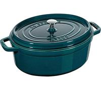 STAUB Cocotte en Fonte Ovale 37 cm, 8 L, Induction, Fabriquée en France | Couvercle à picots avec système d’auto-arrosage, Compatible tous feux et four, Bleu La Mer