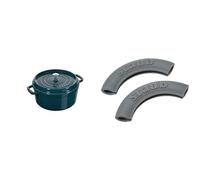 STAUB Cocotte en Fonte, Ronde, Ø 28 cm, 6,7 L, La Mer & Maniques en Silicone, 2 pièces, Rondes, Gris