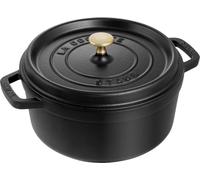 STAUB Cocotte en Fonte Ronde 26 cm, 5,25 L, Noire, Induction | Couvercle à picots avec système d’auto-arrosage, compatible tous feux et four, fabriquée en France