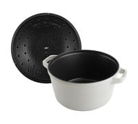 Staub Ensemble cocotte, poêle et 3 casseroles rondes – fonte, empilable, truffe blanche
