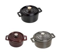 STAUB Lot de 3 Mini Cocottes en Fonte, Ronde, Ø 10 cm, 0,25 L, Noir Mat, Grenadine, Gris Graphite