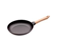 Staub Poêle à frire en fonte Ø 26 cm – manche en bois clair – Noir mat