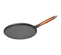 Staub Poêle à crêpes Vintage en fonte émaillée, poignée bois Ø28 cm Noir