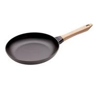 Staub Poêle à frire en fonte Ø 26 cm – manche en bois clair – Noir mat