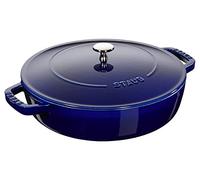 STAUB Sauteuse Chistera en Fonte 24 cm, 2,5 L, Bleu Intense, Induction | Couvercle avec système d’auto-arrosage, Compatible tous feux et four, Fabriquée en France