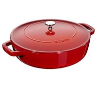 STAUB Sauteuse Chistera en Fonte 24 cm, 2,5 L, Cerise, Induction | Couvercle avec système d’auto-arrosage, Compatible tous feux et four, Fabriquée en France