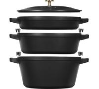Staub Set de casseroles, 3 pcs | rond | fonte | noir