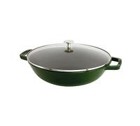 STAUB Wok en Fonte avec Couvercle en Verre, 30 cm, 4,40 L, Basilic