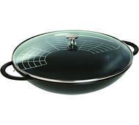 STAUB Wok en Fonte avec Couvercle en Verre et Grille Amovible Inclus, Ø 37 cm, 5,7 L, Noir Mat