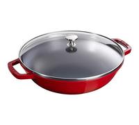 STAUB Wok en Fonte avec Couvercle en Verre et Grille Amovible Inclus, 30 cm, 4,40 L, Cerise