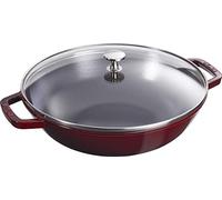 STAUB Wok en Fonte avec Couvercle en Verre et Grille Amovible Inclus, 30 cm, 4,40 L, Grenadine