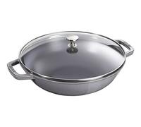 STAUB Wok en Fonte avec Couvercle en Verre et Grille Amovible Inclus, 30 cm, 4,40 L, Gris Graphite