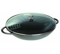 Staub Wok en fonte émaillée - Couvercle en verre - D37 cm - Gris Graphite PR