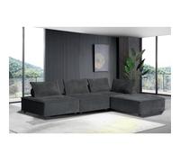 Concept Usine – Canapé d'angle STAVA – Modulable 4 places – Velours texturé gris – Bois massif