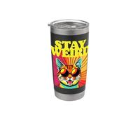 Stay Weird Awesome Art abstrait Cool Cat des années 80 Gobelet isotherme en acier inoxydable double paroi