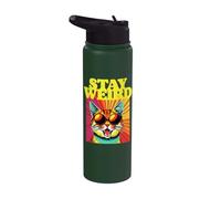 Stay Weird Awesome Art abstrait Cool Cat des années 80 Stainless Steel Insulated Water Bottle
