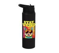 Stay Weird Awesome Art abstrait Cool Cat des années 80 Stainless Steel Insulated Water Bottle