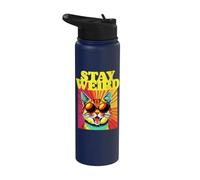 Stay Weird Awesome Art abstrait Cool Cat des années 80 Stainless Steel Insulated Water Bottle