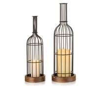 Staymoment Lanterne décorative vintage noire : lot de 2 photophores en métal bougeoirs en forme de bouteille - 42 cm Décoration de table de salon, armoire, balcon, terrasse