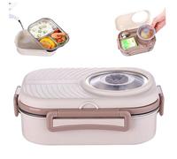StaZamor Boîte à déjeuner thermique étanche en acier inoxydable pour enfants et adultes, plateau chauffant empilable à 3 compartiments avec bol soupe, comprend des baguettes et une cuillère