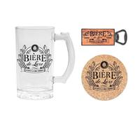 Coffret verre à bière, dessous de verre et décapsuleur NOIR G