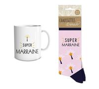 STC Coffret Cadeau Mug et Chaussettes - Super Marraine (taille 36/42 - mug de 240 ml), CD7307V12