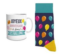 STC Coffret Mug et Chaussettes Assorties T39/45 - Joyeux Anniversaire à fond les Ballons