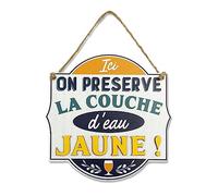 STC Plaque Déco en Bois avec Relief à Suspendre - Ici on préserve la couche d'Eau jaune