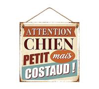 STC - Plaque Métal Attention Chien Petit mais Costaud