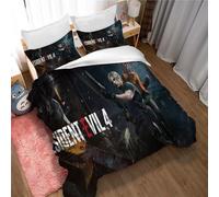 Ste-X Parure De Lit Resident Evil en Pur Coton avec Housse De Couette Et Drap épais 3 Pièces (Resident Evil 04,140 x 200 cm)