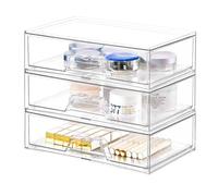 Stebopum Lot de 3 Empilables Rangement Tiroir Organisateur Tiroir Salle de Bain Acrylique Transparent Rangement Coiffeuse Organisateur pour Cuisine, Placard, Garde manger, sous l'évie