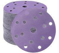 STEBRUAM Disques Abrasifs 150mm Grain 100 Papier Poncer 50 Pièces 15 Trous Disques de Ponçage pour Ponceuse Excentrique（Violet)