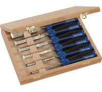 Stechbeitelsatz 6,10,12,16,20,26mm 2-K Heft.6-tlg.HO-Kasten TECWERK Ensemble de ciseaux à bois 6,10,12,16,20,26mm manche bi-matière.6 pièces.Boîte HO TECWERK
